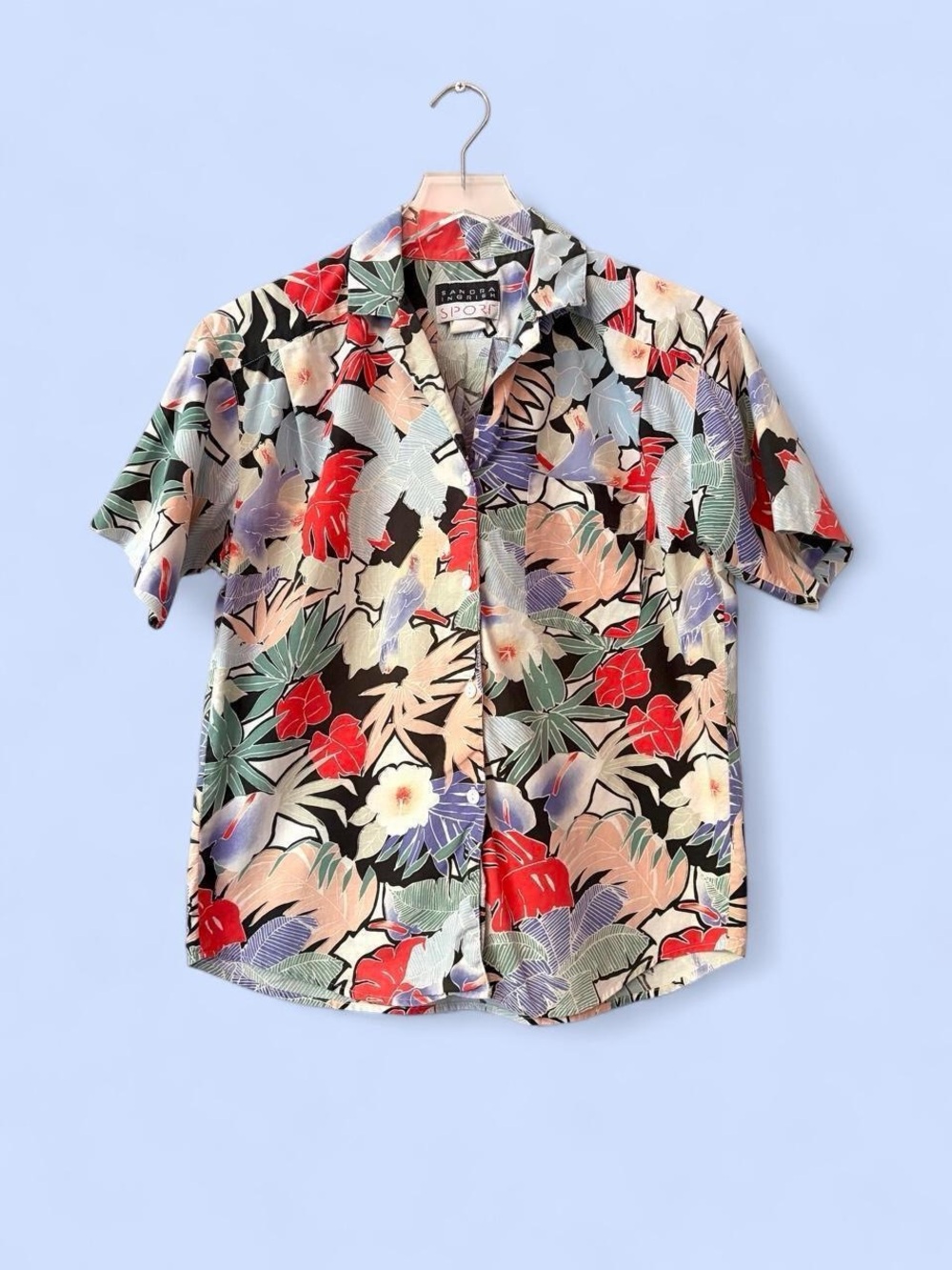 1990s Boxy Crop Buttondown Jungle Floral Lapel Blouse
